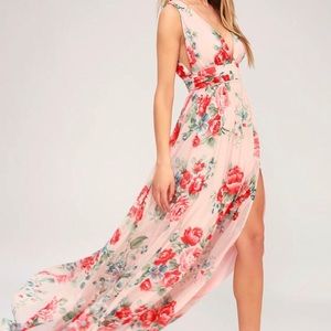 LULUS GARDEN BLUSH FLORAL PRINT MAXI DRESS